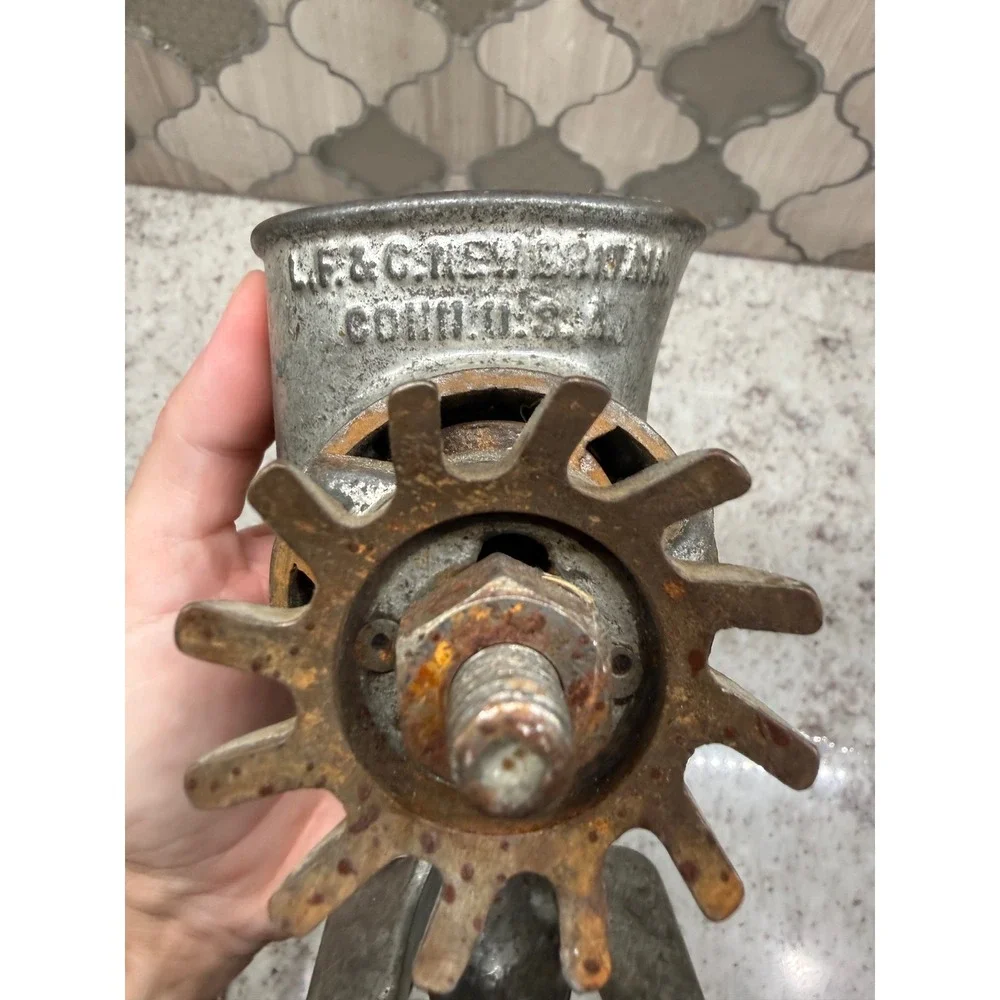 Antique LF&C New Britain Conn USA Hand Meat Grinder Cast Iron Farmhouse Decor